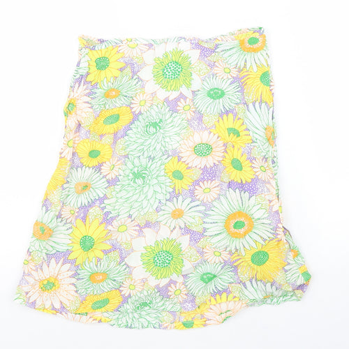 H&M Womens Multicoloured Floral Viscose Swing Skirt Size 6 Zip