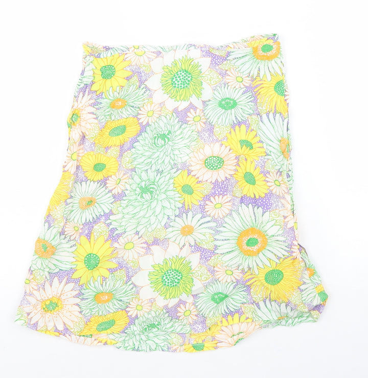 H&M Womens Multicoloured Floral Viscose Swing Skirt Size 6 Zip