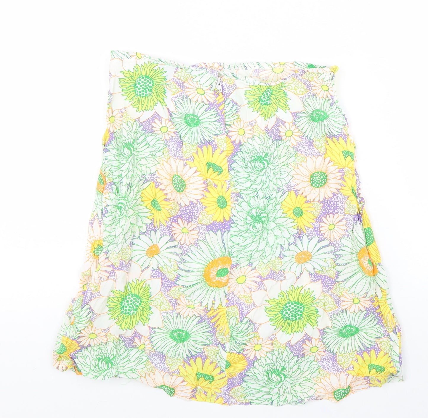 H&M Womens Multicoloured Floral Viscose Swing Skirt Size 6 Zip