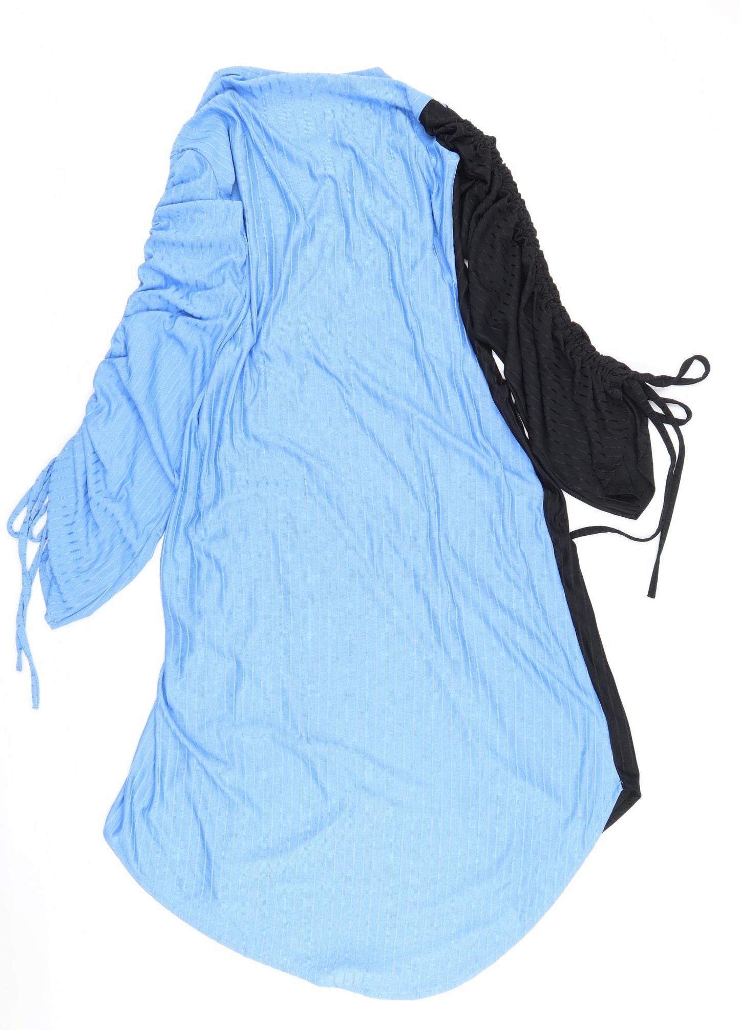Zara Womens Blue Colourblock Polyester A-Line Size M Round Neck Drawstring - Tie Sleeve Detail