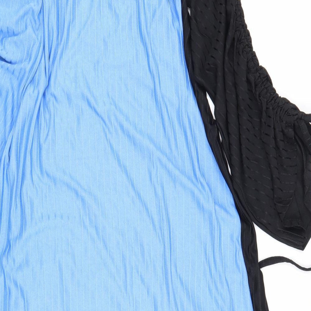 Zara Womens Blue Colourblock Polyester A-Line Size M Round Neck Drawstring - Tie Sleeve Detail