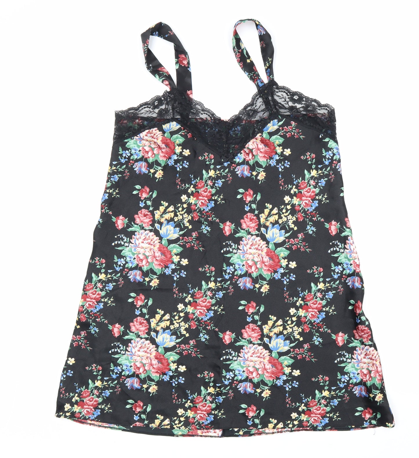 Topics Womens Black Floral Polyester Basic Blouse Size L V-Neck - Lace trim