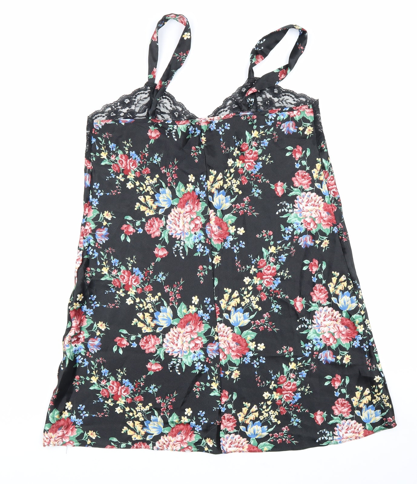 Topics Womens Black Floral Polyester Basic Blouse Size L V-Neck - Lace trim
