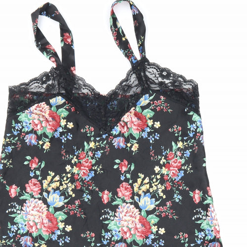 Topics Womens Black Floral Polyester Basic Blouse Size L V-Neck - Lace trim