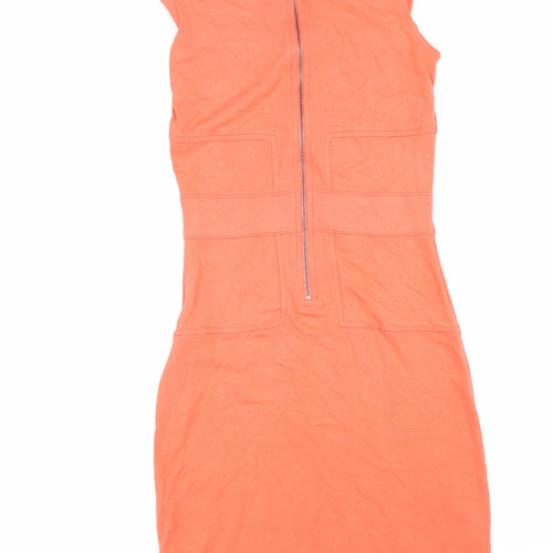 French Connection Womens Orange Polyester Bodycon Size 10 Boat Neck Zip
