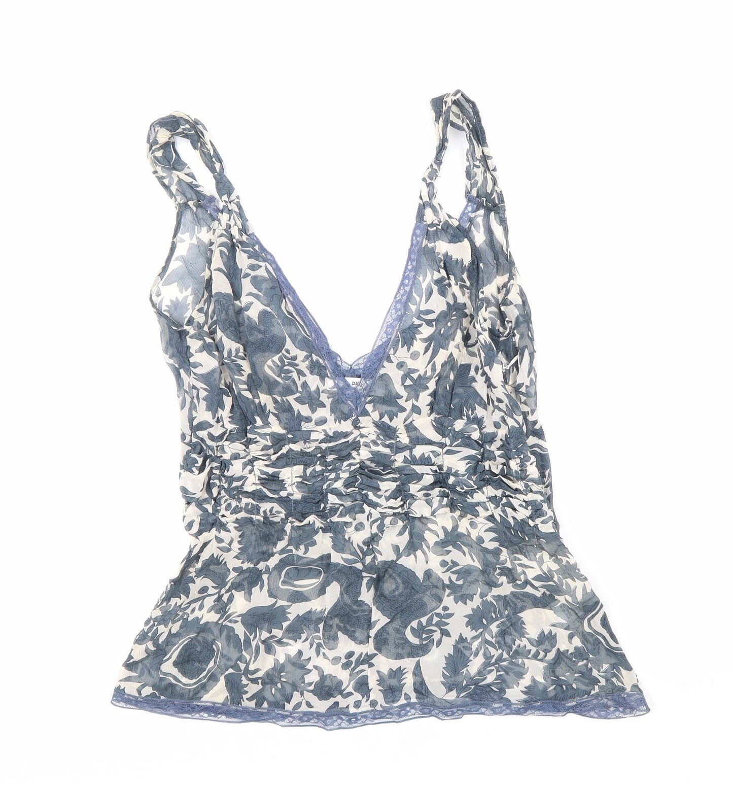 Briger St Mikkelsen Womens Blue Geometric Silk Basic Tank Size 10 V-Neck