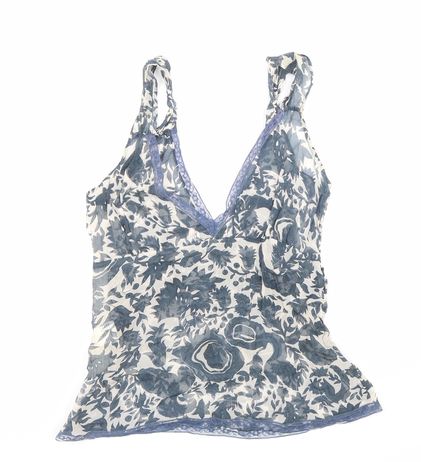 Briger St Mikkelsen Womens Blue Geometric Silk Basic Tank Size 10 V-Neck