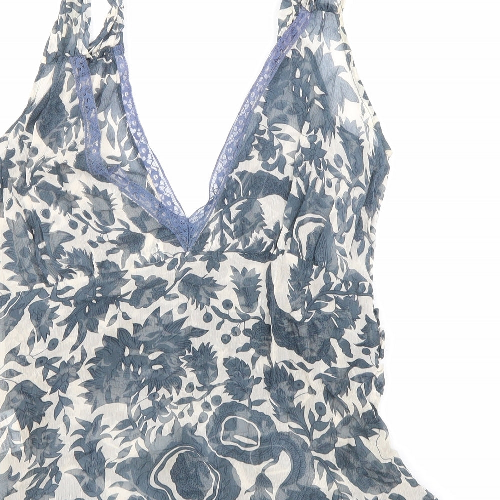 Briger St Mikkelsen Womens Blue Geometric Silk Basic Tank Size 10 V-Neck