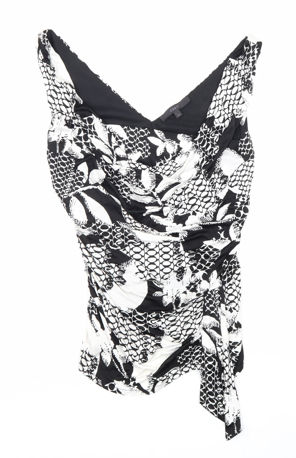 Coast Womens Black Geometric Viscose Basic Tank Size 12 V-Neck