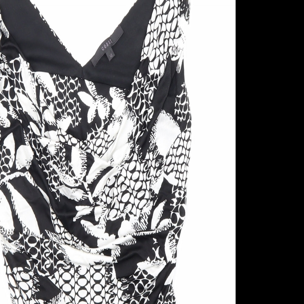 Coast Womens Black Geometric Viscose Basic Tank Size 12 V-Neck