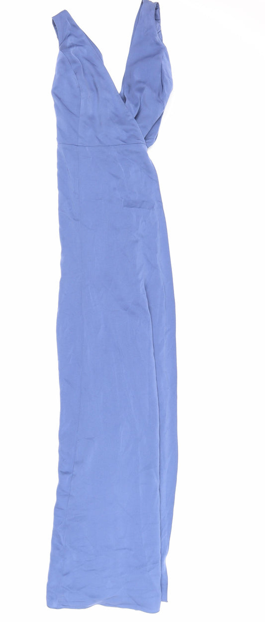 ASOS Womens Blue Polyester Maxi Size 14 V-Neck Drawstring