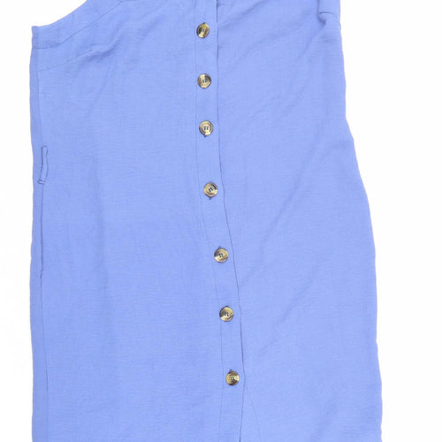 New Look Womens Blue Polyester Tank Dress Size 18 Square Neck Button