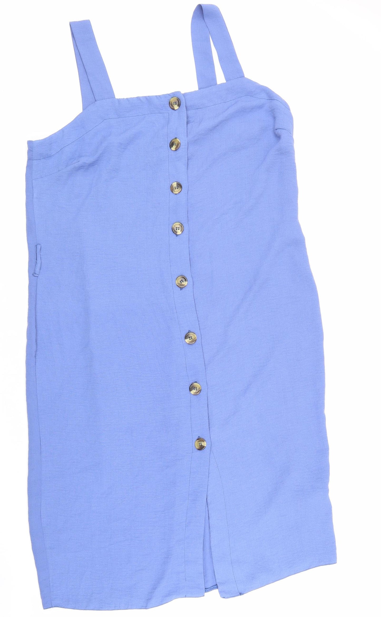 New Look Womens Blue Polyester Tank Dress Size 18 Square Neck Button