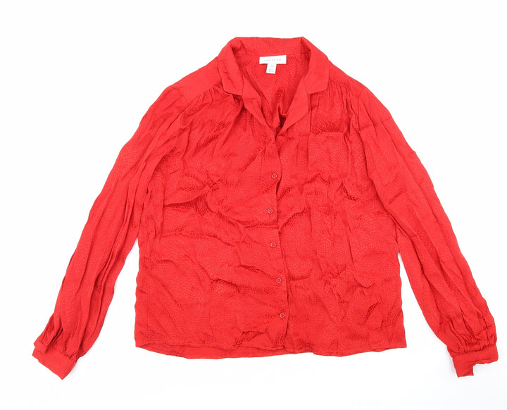 Topshop Womens Red Viscose Basic Button-Up Size 8 Collared