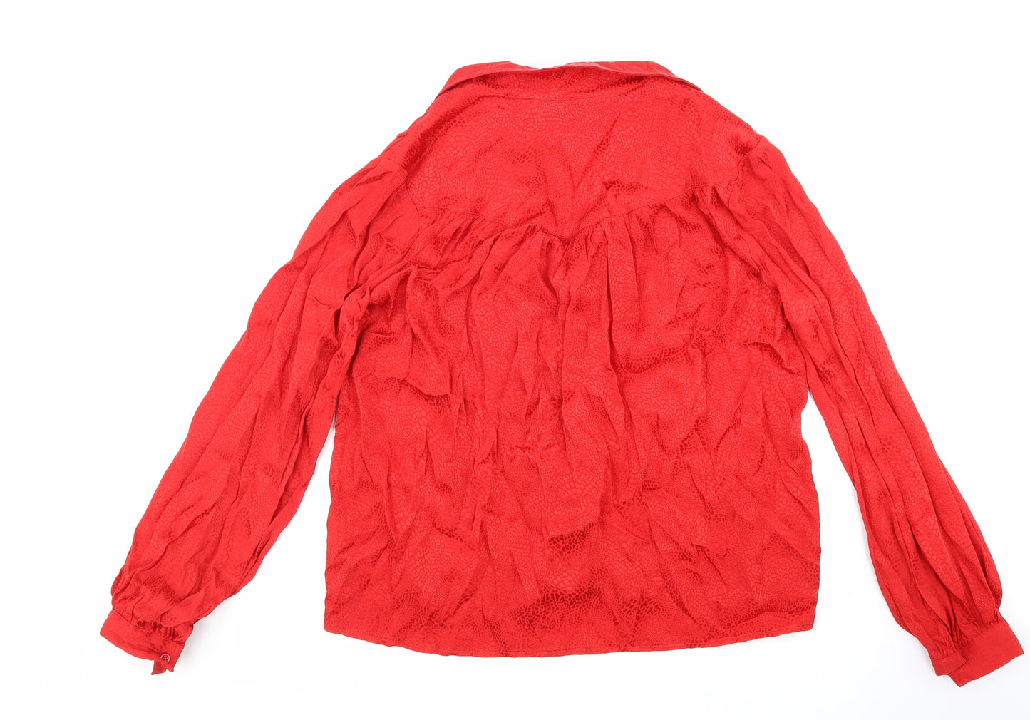 Topshop Womens Red Viscose Basic Button-Up Size 8 Collared