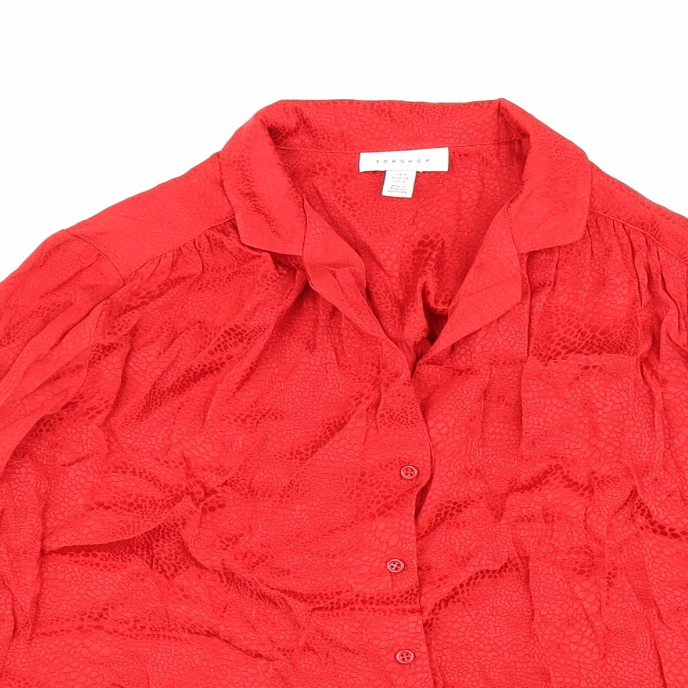 Topshop Womens Red Viscose Basic Button-Up Size 8 Collared