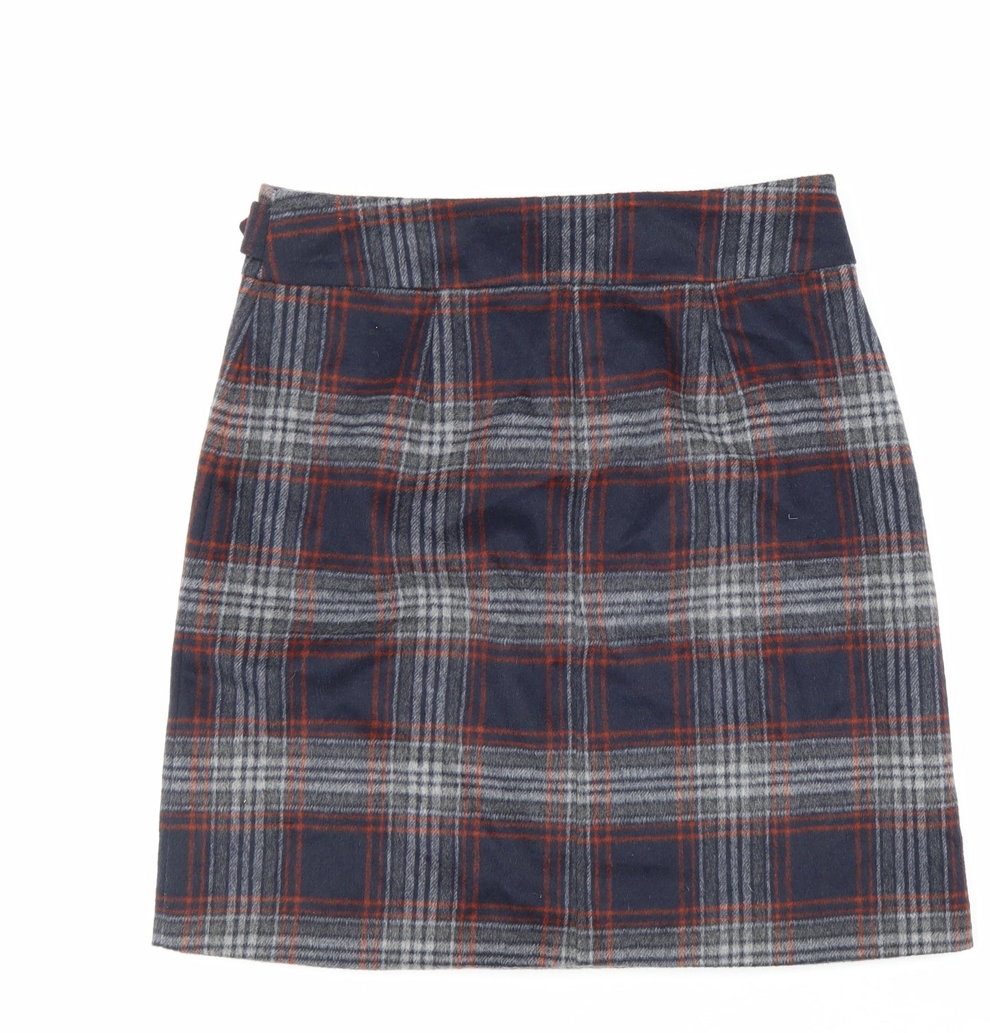 Marks and Spencer Womens Blue Plaid Polyester Wrap Skirt Size 12 Buckle