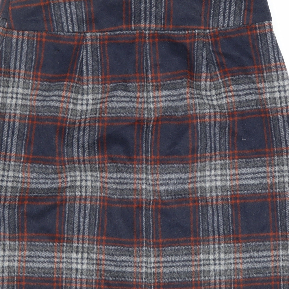 Marks and Spencer Womens Blue Plaid Polyester Wrap Skirt Size 12 Buckle