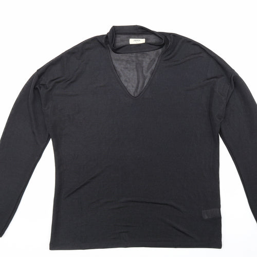 Papaya Womens Black Polyester Basic T-Shirt Size 12 V-Neck