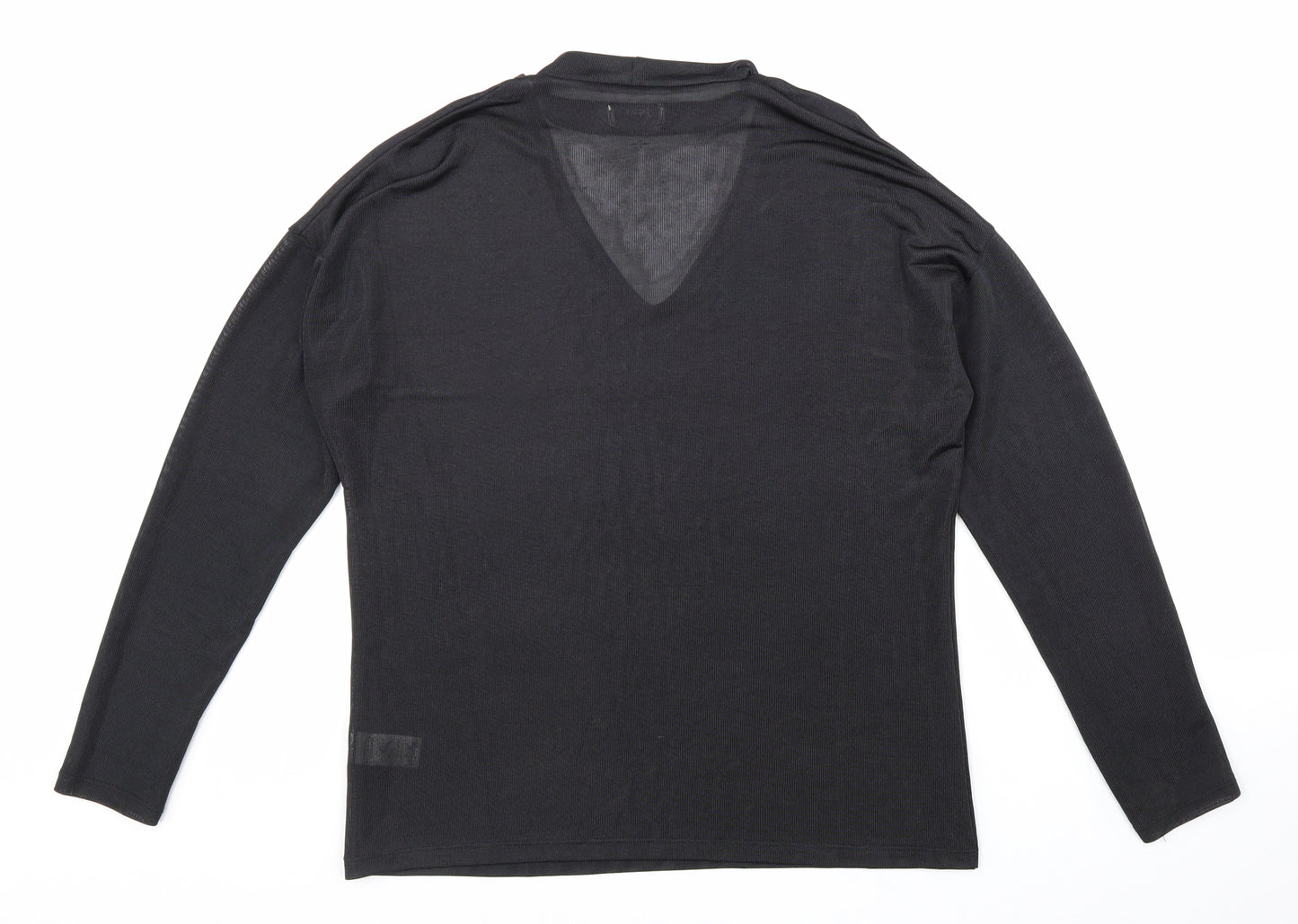 Papaya Womens Black Polyester Basic T-Shirt Size 12 V-Neck