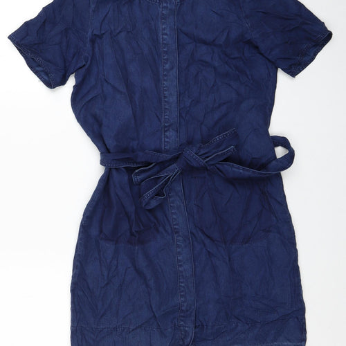 IKKS Womens Blue Lyocell A-Line Size 10 Round Neck Snap
