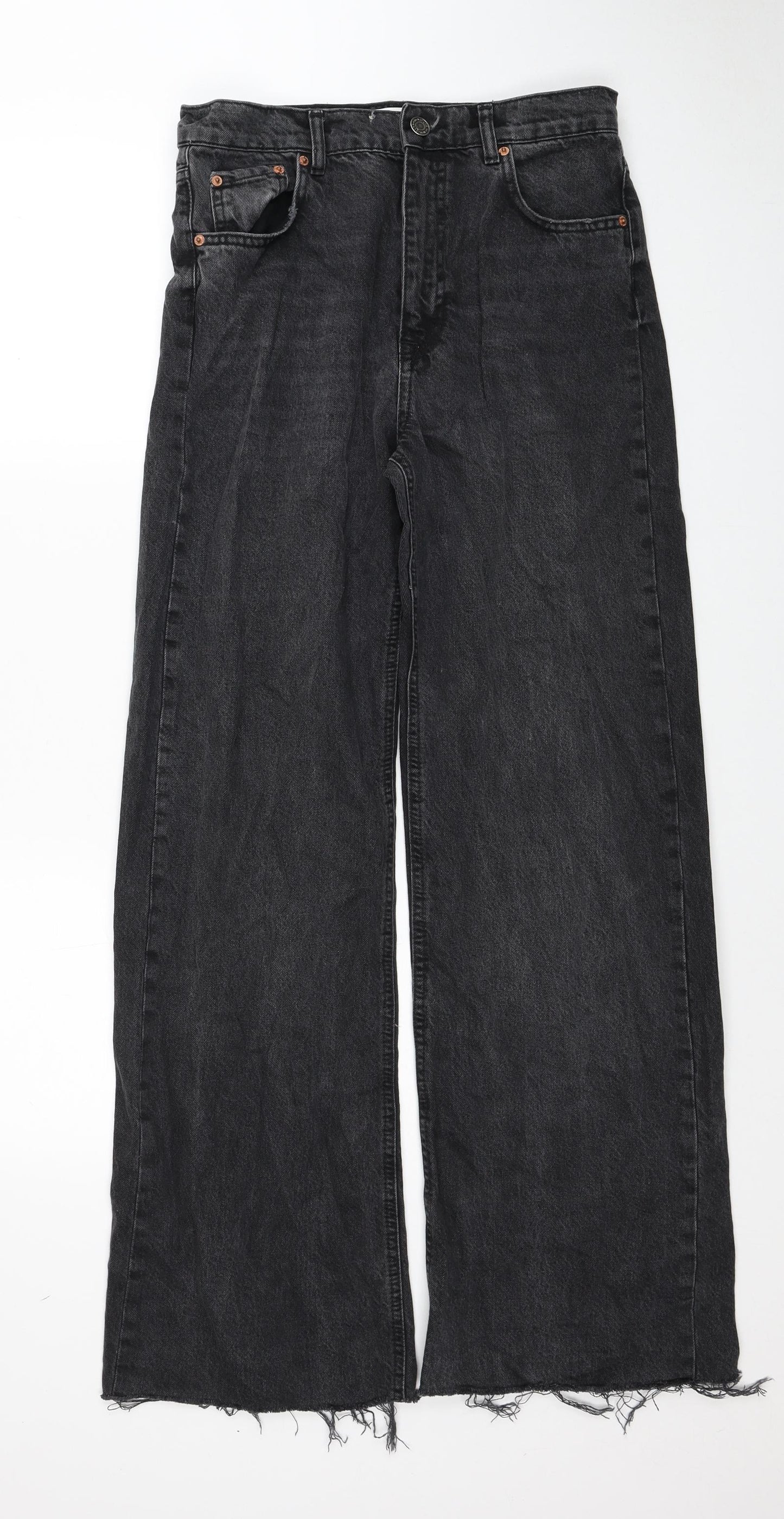 Zara Womens Black Cotton Straight Jeans Size 10 Regular Zip