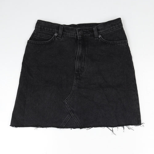 Monki Womens Black Cotton Mini Skirt Size 6 Zip
