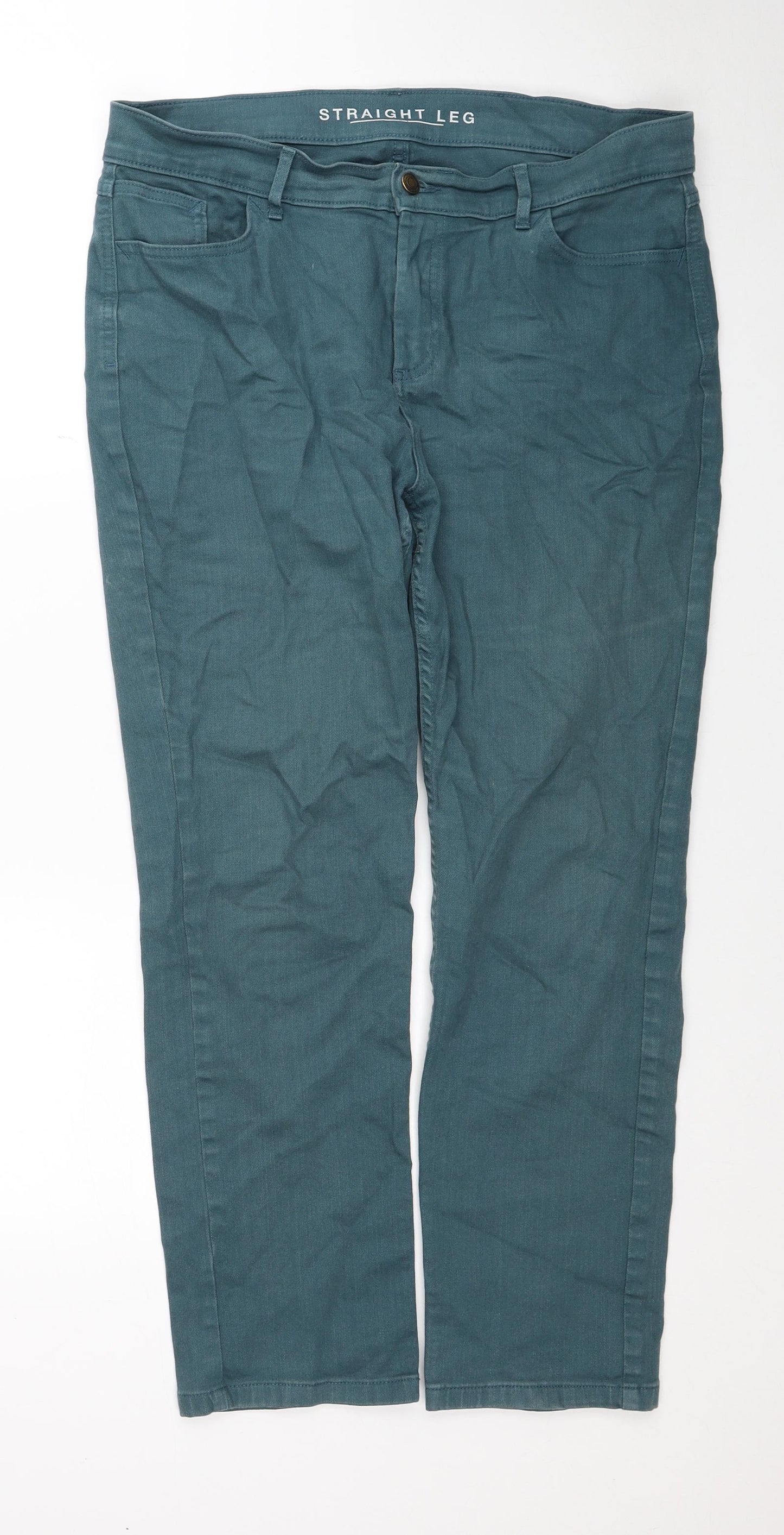 Marks and Spencer Womens Blue Cotton Straight Jeans Size 14 Regular Zip