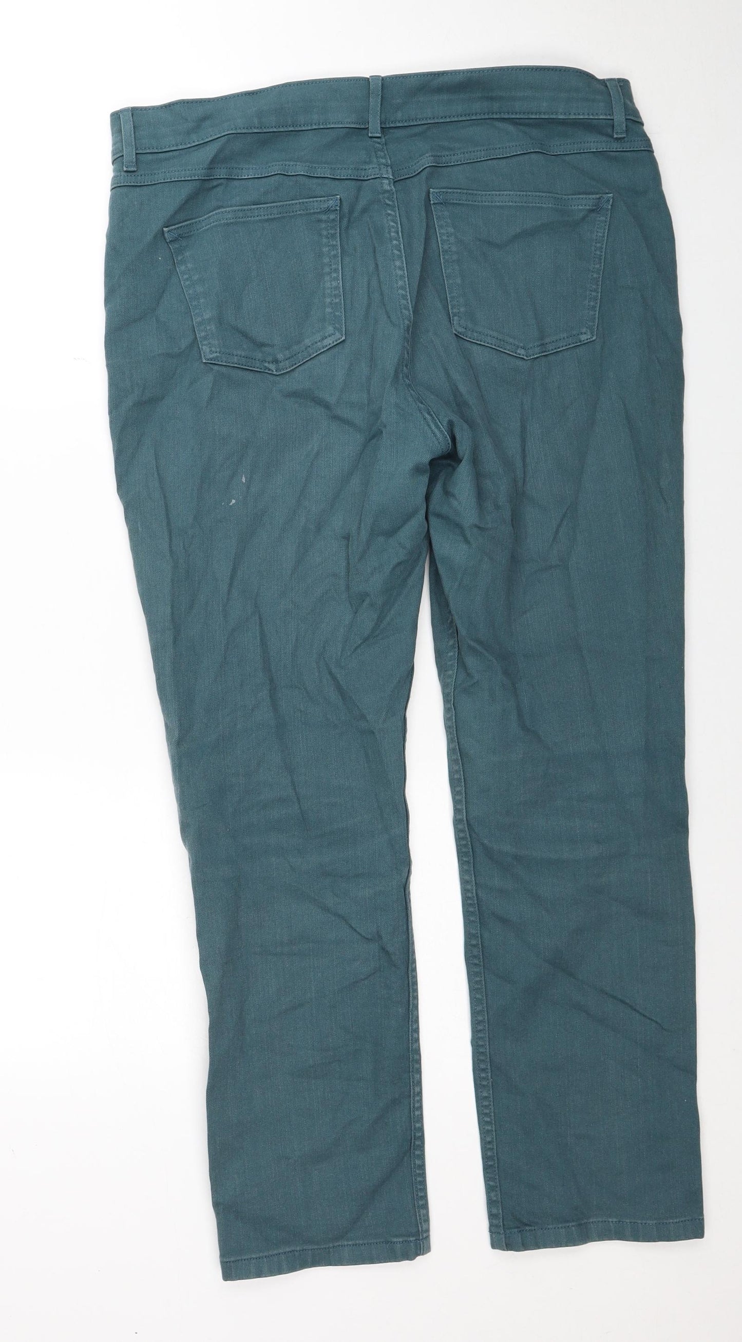 Marks and Spencer Womens Blue Cotton Straight Jeans Size 14 Regular Zip