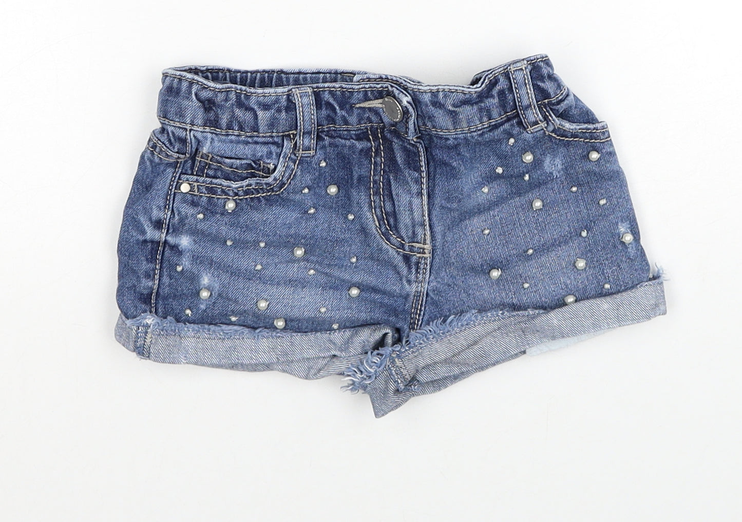 NEXT Girls Blue Cotton Hot Pants Shorts Size 5 Years Regular Zip