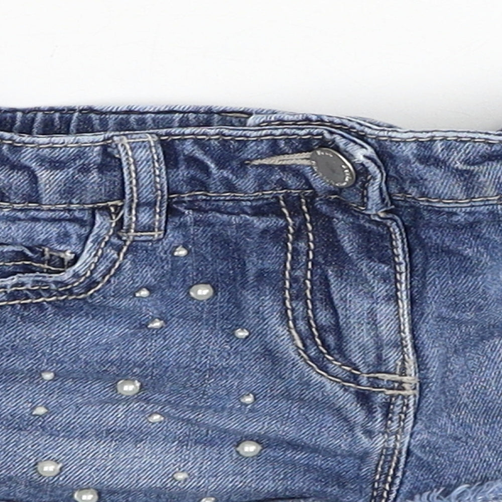 NEXT Girls Blue Cotton Hot Pants Shorts Size 5 Years Regular Zip