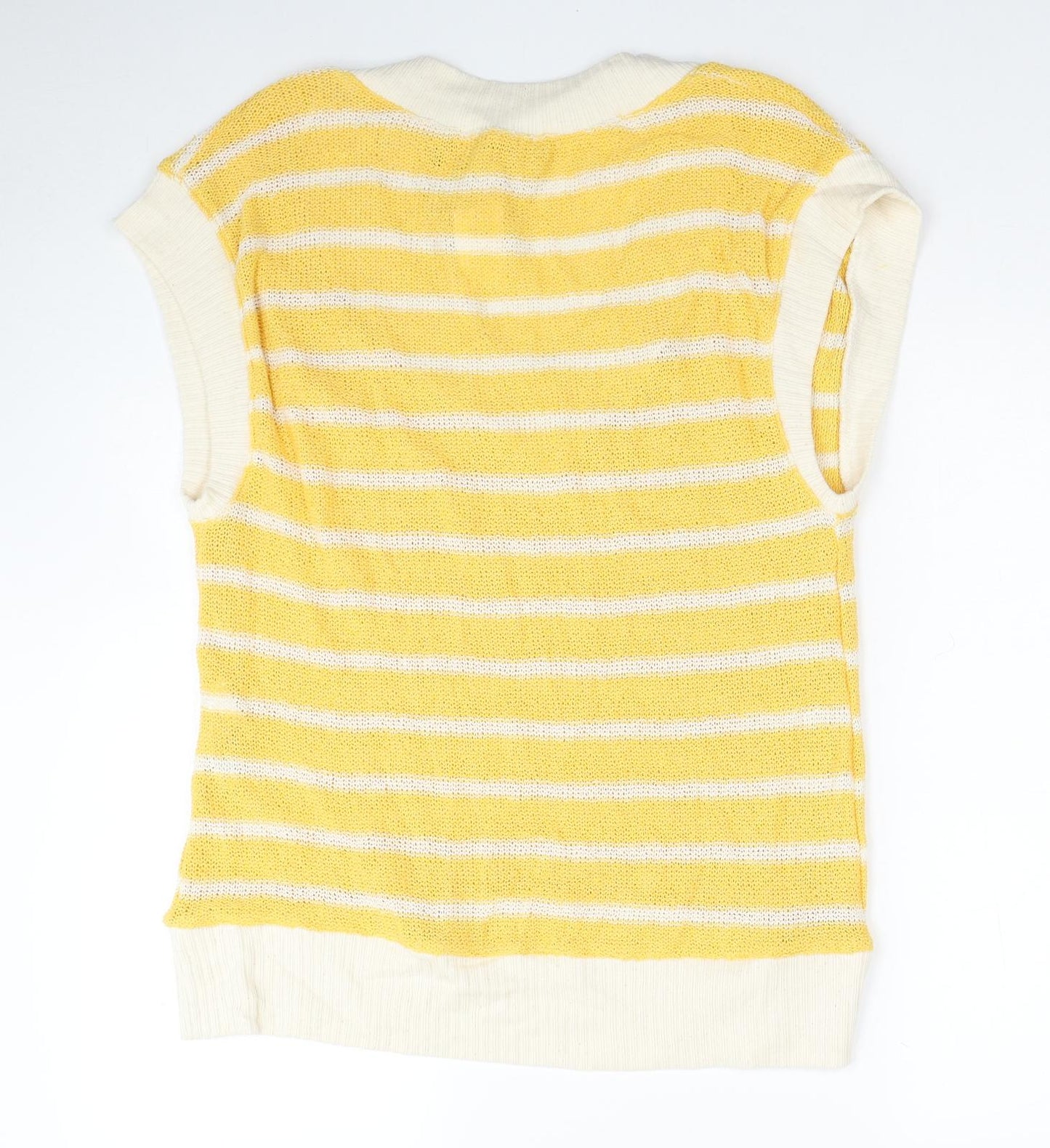 Zara Womens Yellow V-Neck Striped Polyester Vest Jumper Size S