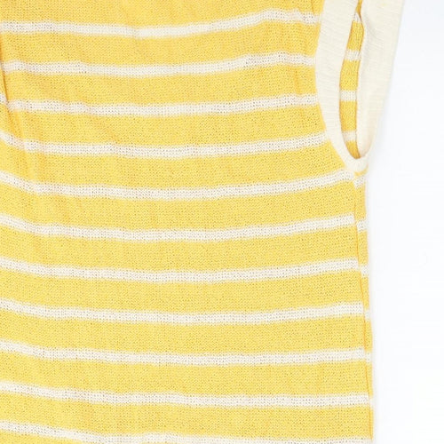 Zara Womens Yellow V-Neck Striped Polyester Vest Jumper Size S