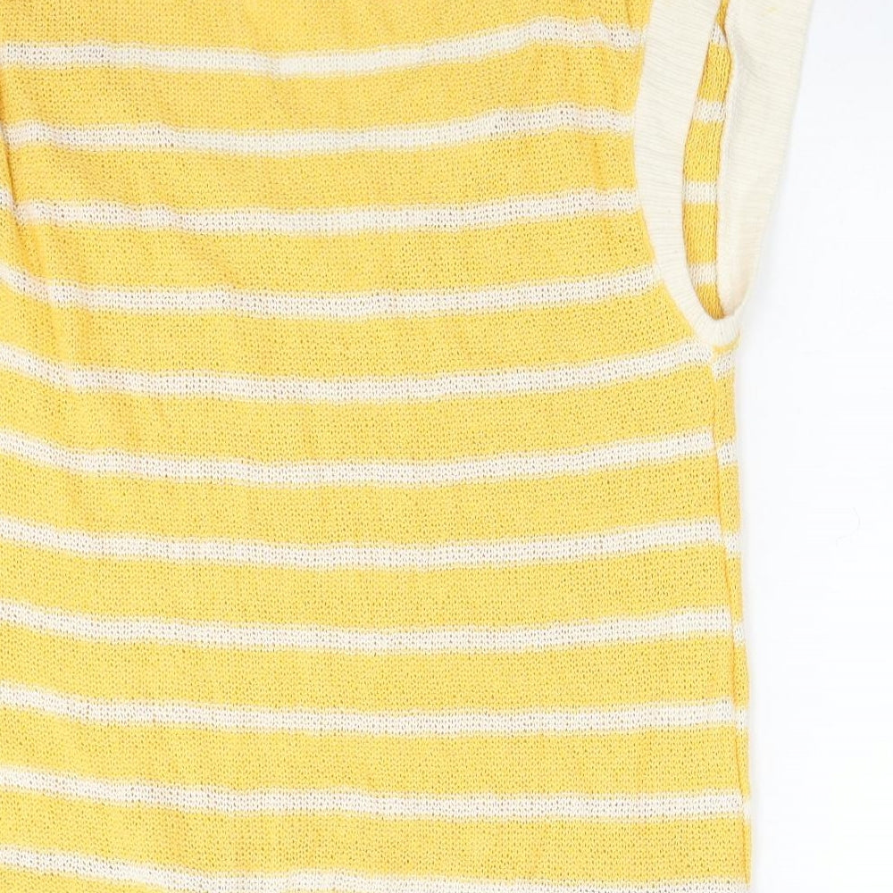 Zara Womens Yellow V-Neck Striped Polyester Vest Jumper Size S