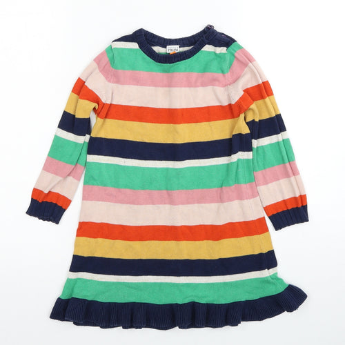 Waitrose Mini Girls Multicoloured Striped Cotton Jumper Dress Size 3 Years Round Neck Button