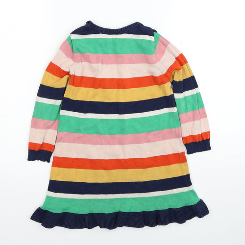 Waitrose Mini Girls Multicoloured Striped Cotton Jumper Dress Size 3 Years Round Neck Button