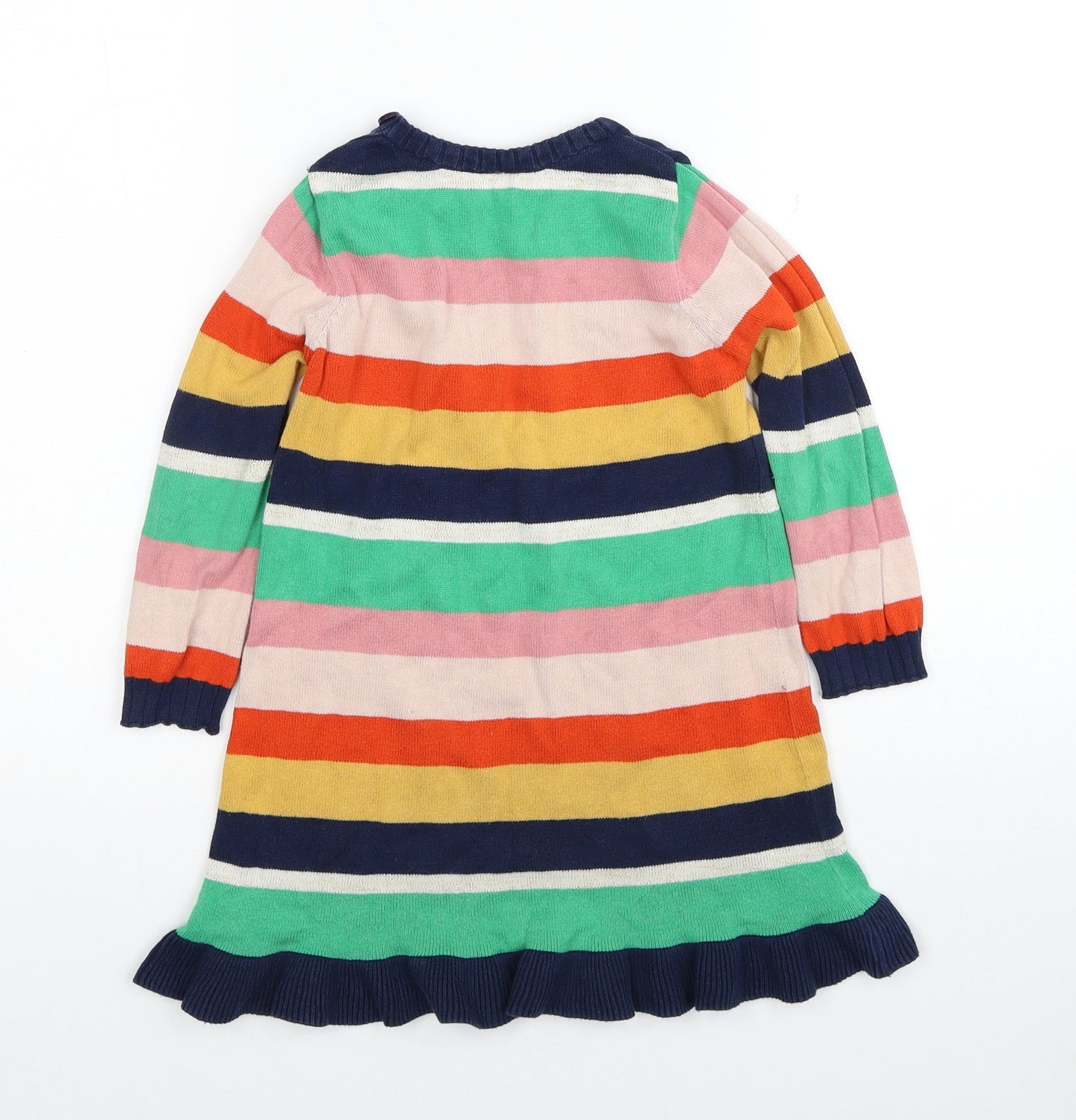 Waitrose Mini Girls Multicoloured Striped Cotton Jumper Dress Size 3 Years Round Neck Button