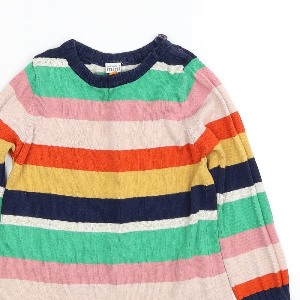 Waitrose Mini Girls Multicoloured Striped Cotton Jumper Dress Size 3 Years Round Neck Button
