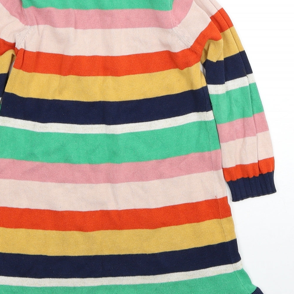 Waitrose Mini Girls Multicoloured Striped Cotton Jumper Dress Size 3 Years Round Neck Button