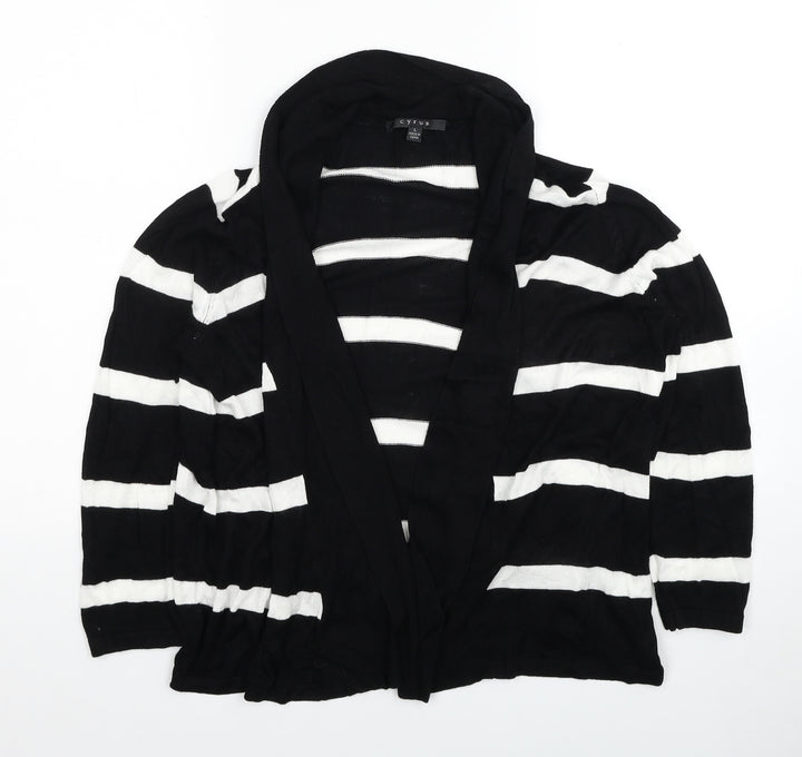 Cyrus Womens Black V-Neck Striped Viscose Cardigan Jumper Size L