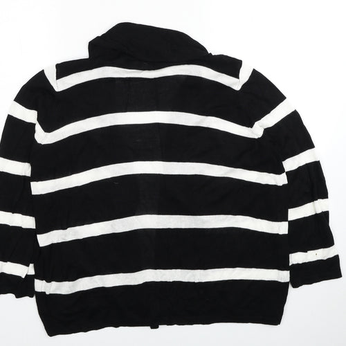 Cyrus Womens Black V-Neck Striped Viscose Cardigan Jumper Size L