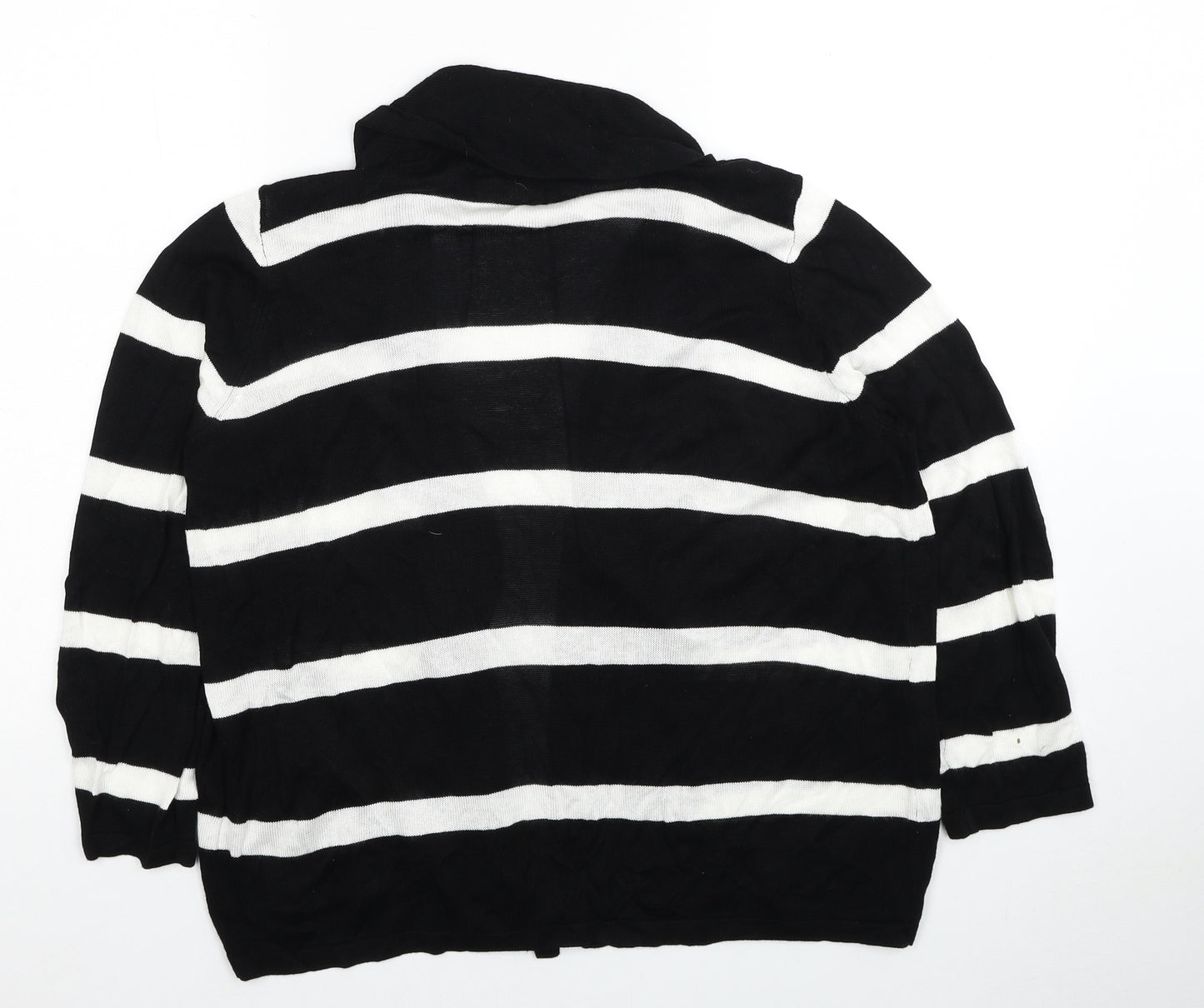 Cyrus Womens Black V-Neck Striped Viscose Cardigan Jumper Size L
