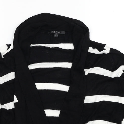 Cyrus Womens Black V-Neck Striped Viscose Cardigan Jumper Size L