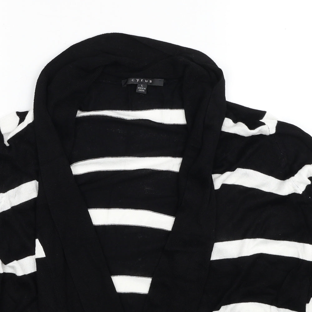 Cyrus Womens Black V-Neck Striped Viscose Cardigan Jumper Size L
