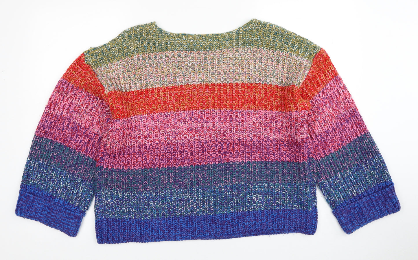 Brave Soul Womens Multicoloured Boat Neck Striped Acrylic Pullover Jumper Size S - Rainbow Cropped Size S/M