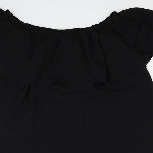 Queenie Womens Black Polyester Mini Size M Off the Shoulder Pullover - Size M-L
