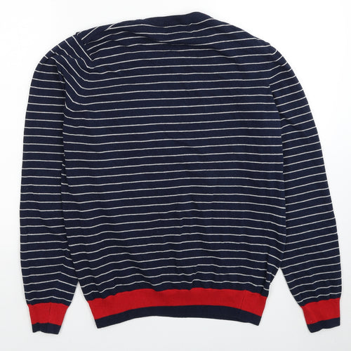 Burton Mens Blue Round Neck Striped Polyester Pullover Jumper Size M Long Sleeve