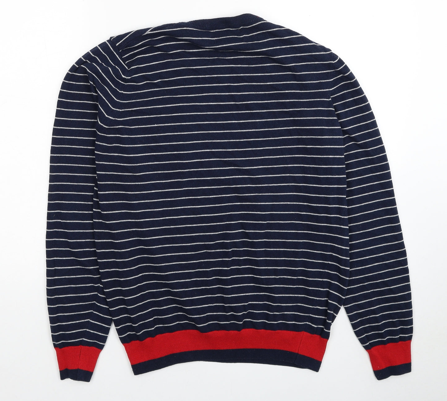 Burton Mens Blue Round Neck Striped Polyester Pullover Jumper Size M Long Sleeve