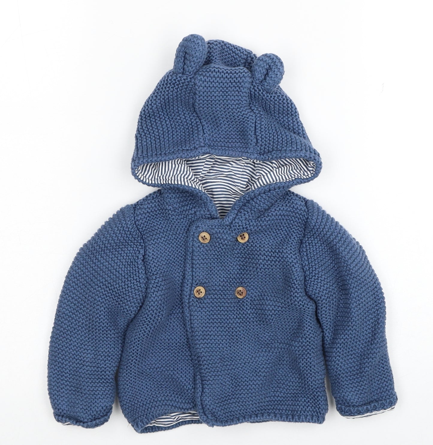 Marks and Spencer Boys Blue Cotton Cardigan Jumper Size 3-6 Months Button