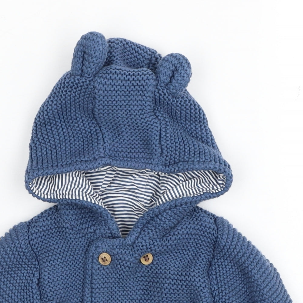 Marks and Spencer Boys Blue Cotton Cardigan Jumper Size 3-6 Months Button